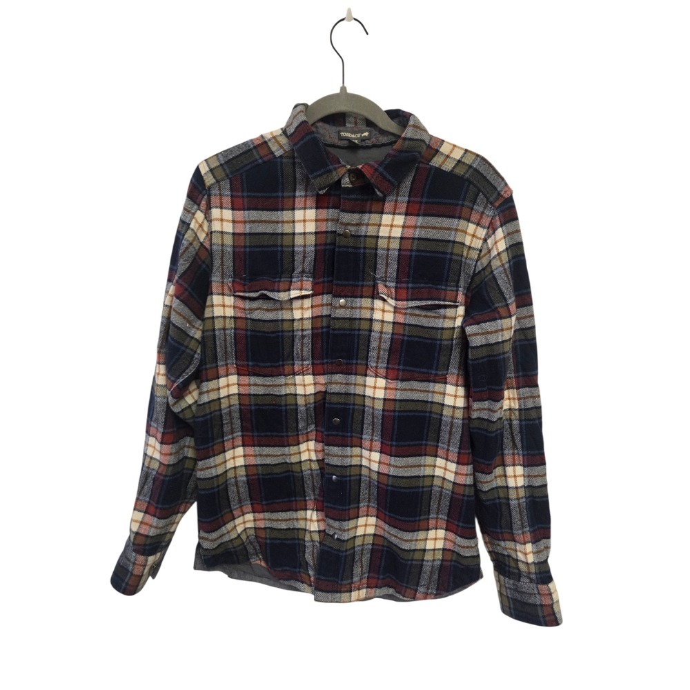 Toad&Co‎ Womens Plaid Flannel Button Down Shirt Navy Burgundy Green Size M